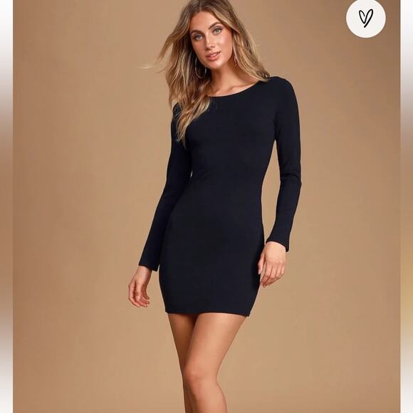 Lulus Comeback Baby Black Bodycon‎ Long Sleeve Mini Dress Size M - Picture 1 of 12